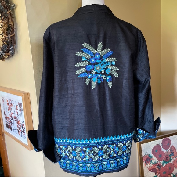 NORM THOMPSON sz Medium Heavy Embroidered Jacket Blazer 100% Raw Silk $138 NWT - Picture 7 of 16
